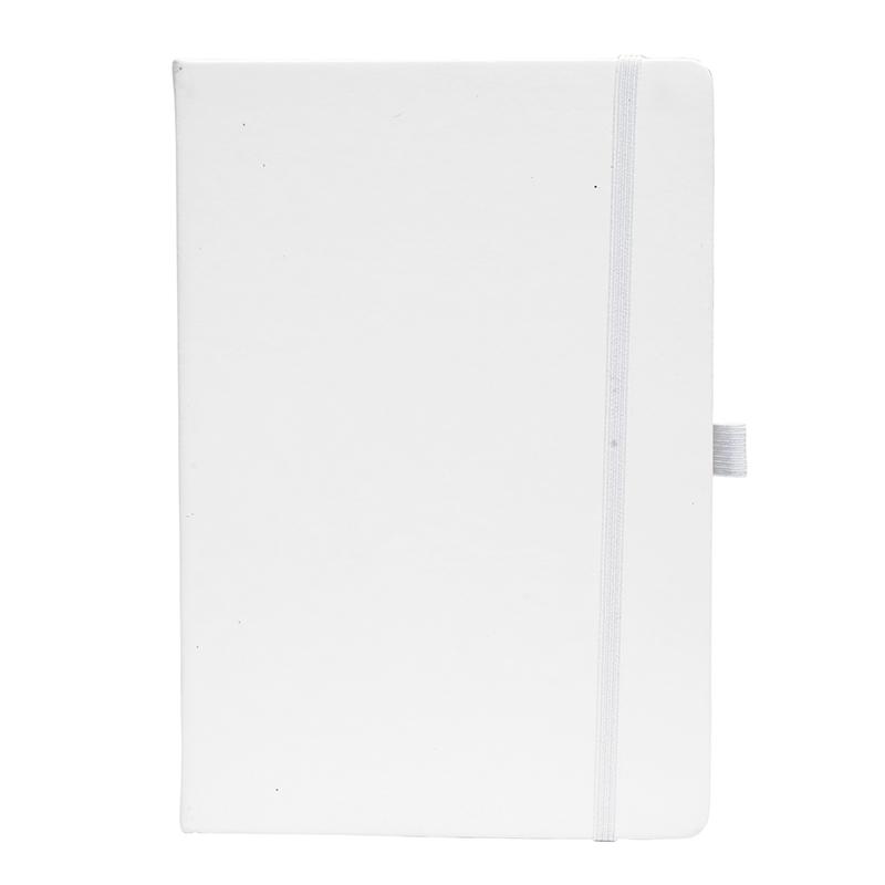 White - Pu Leather Note Book With Elastic Band & Pen Holder With Logo